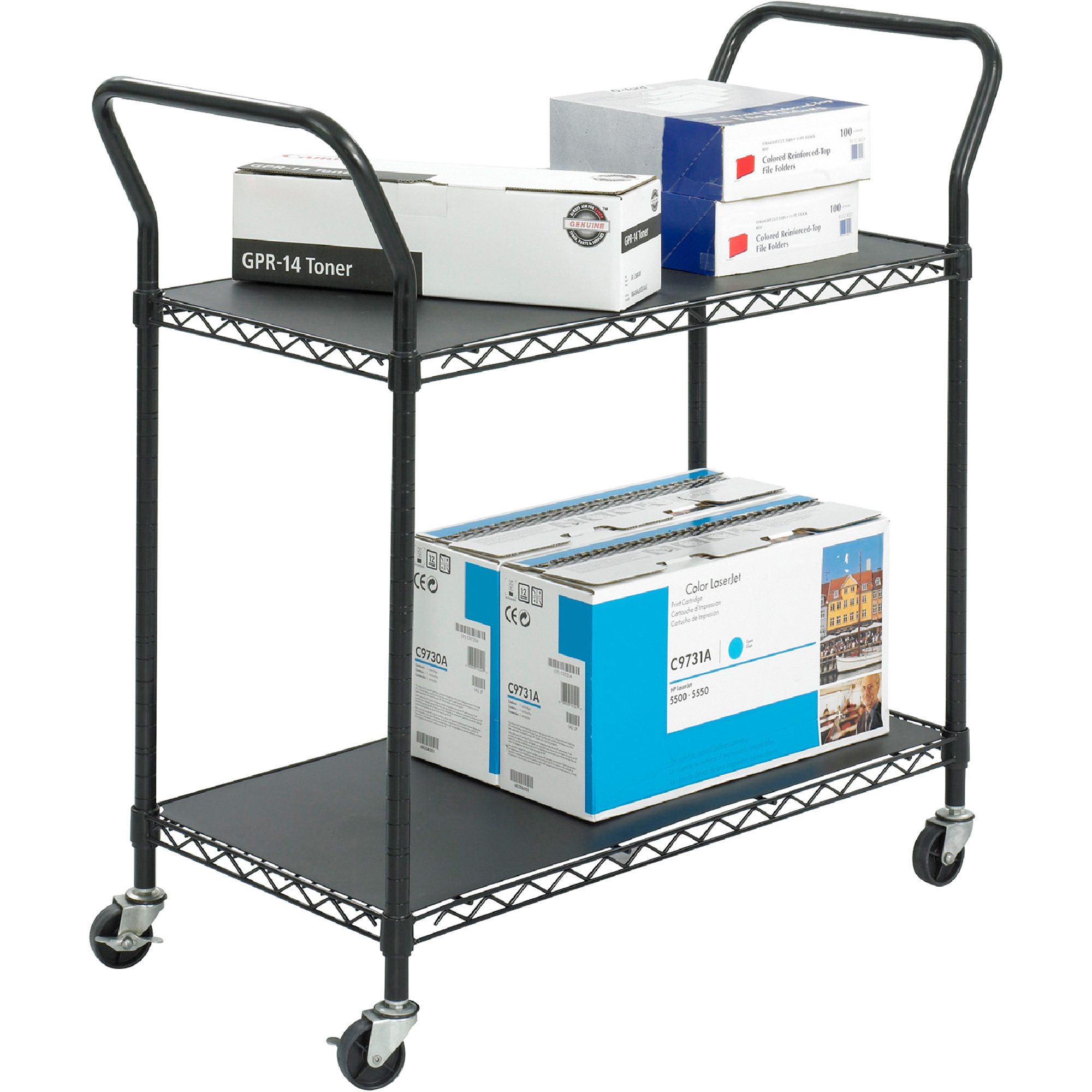 Safco Wire Utility Cart, Black, 43 3/4in.W x 19 1/4in.D x 40 1/2in.H, Model# 5337BL